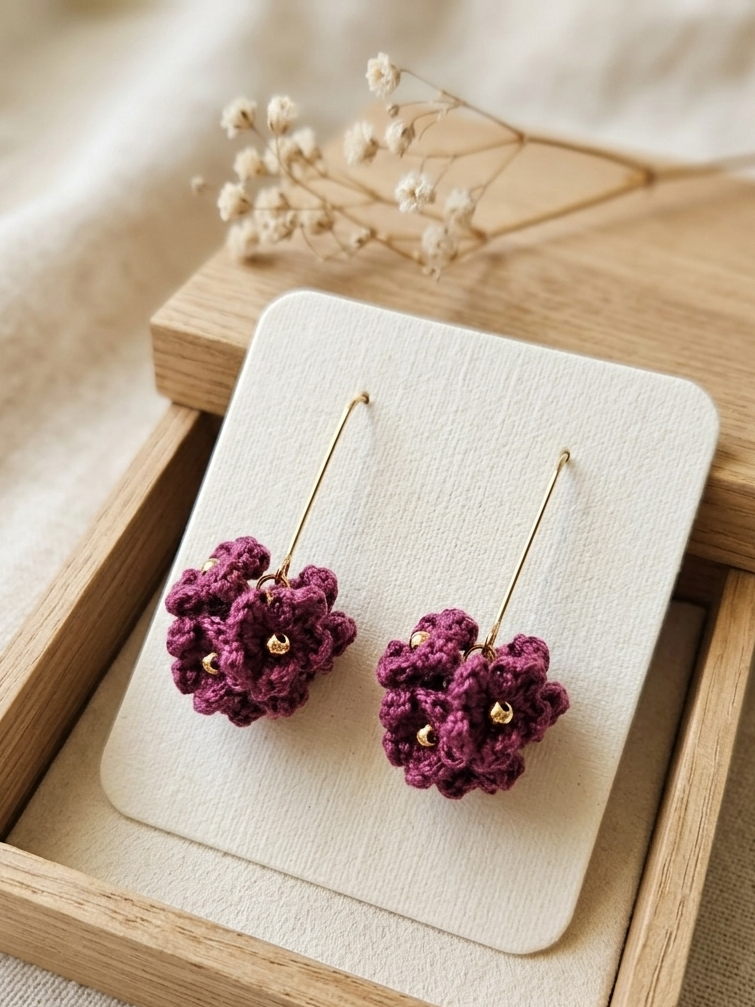 Crochet Flower Cluster Earrings