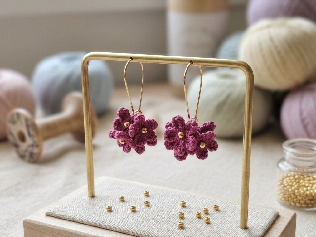Crochet Flower Cluster Earrings