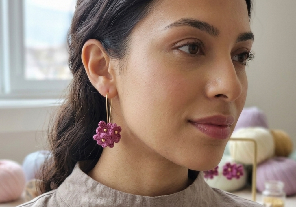 Crochet Flower Cluster Earrings