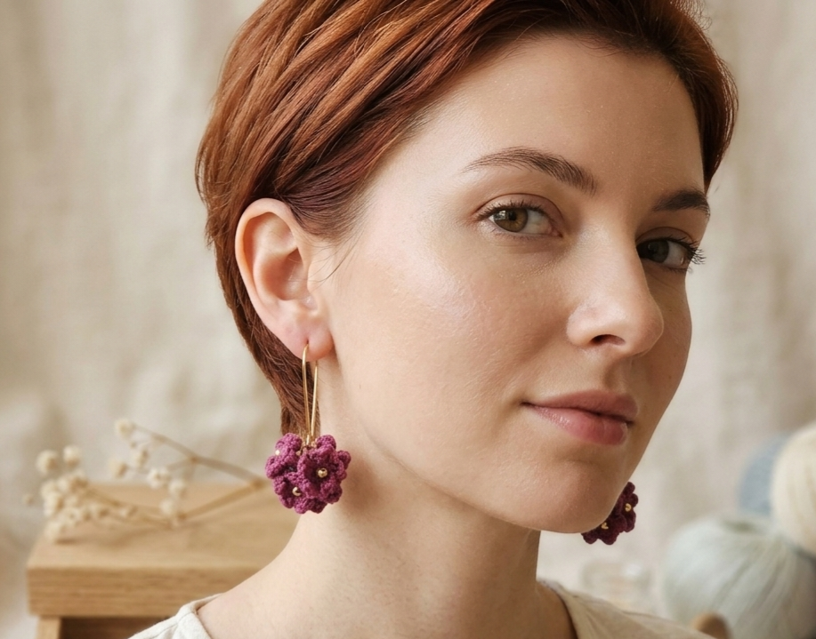 Crochet Flower Cluster Earrings