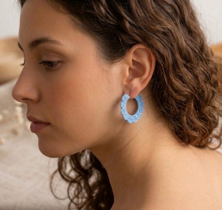 Crochet Scallop Hoop Earrings – Sky Blue